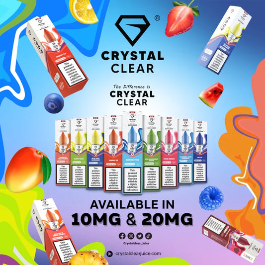 5 FOR £10  Crystal Clear Nic Salt E-Liquid 10MG/20MG Nicotine 10ml bottle